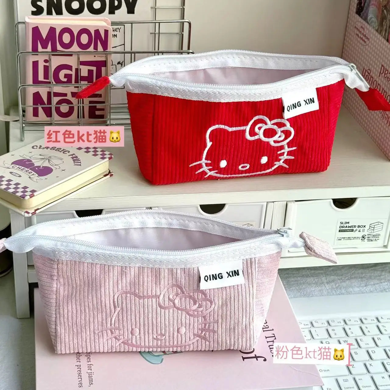 Hello Kitty Cute Makeup Bag Soft Touch High Beauty Stationery Pen Bag Fashionable Large Capacity Storage Bag Cute Girl Gift