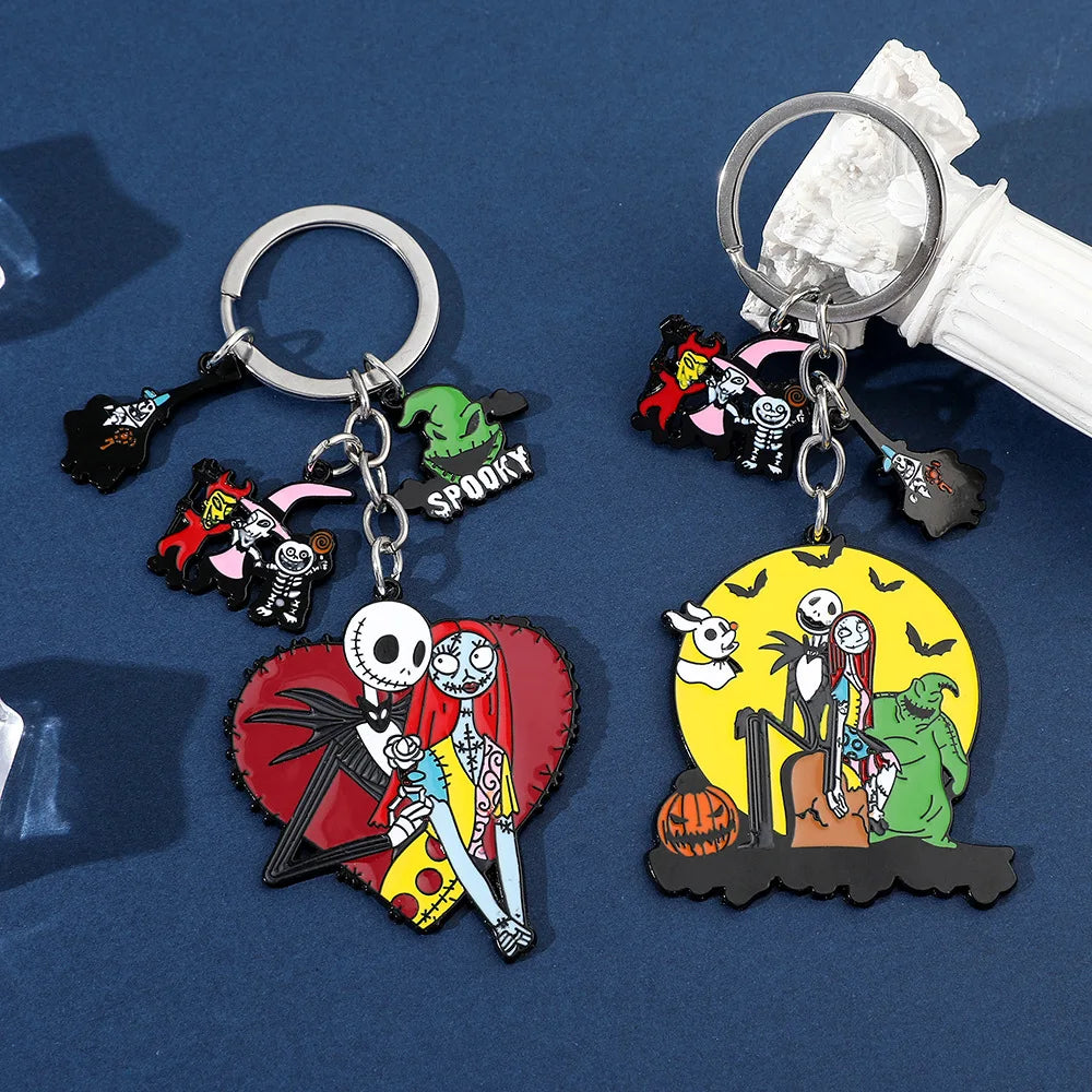 The Nightmare Before Christmas Keychain Sally Jack Skellington Halloween Keyrings Car Key Holder for Couple Jewelry Gifts