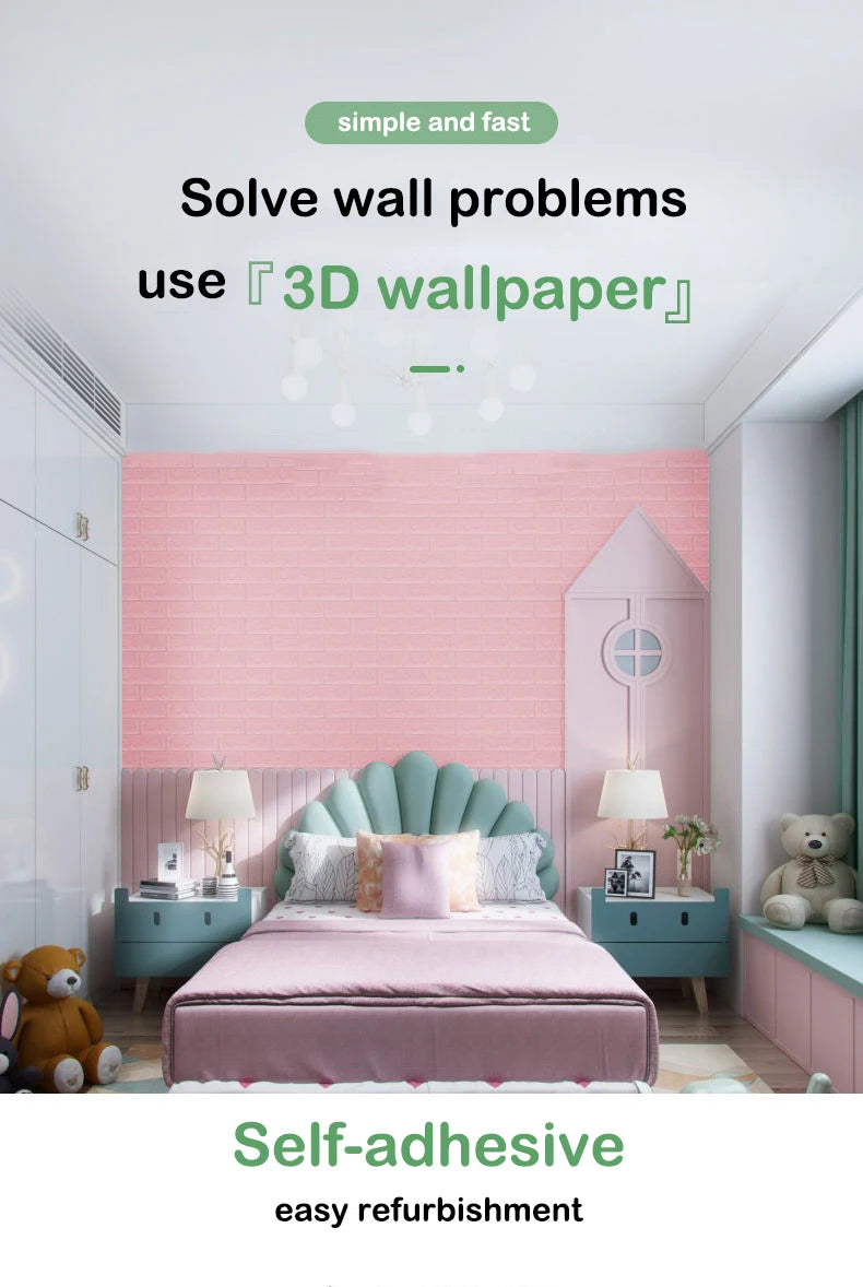 70cm*100cm Self-adhesive Wallpaper Background Modern Home Decoration PVC Waterproof Wall Stickers Foam 3D DIY Brick Pattern Room