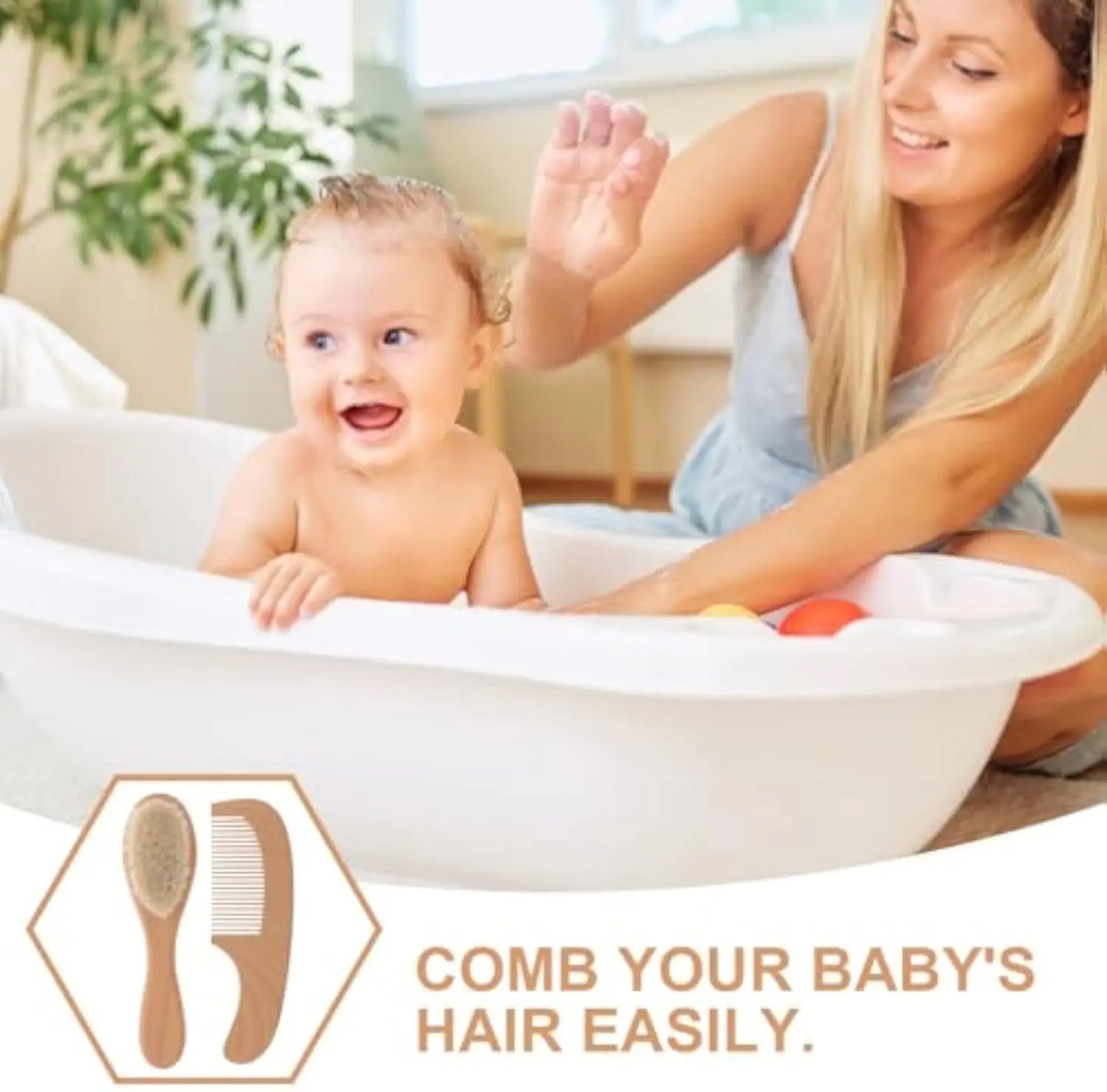 2pcs Baby Comb Set Baby Care Hair Brush Beech Soft Wool Wood Comb Newborn Massager Baby Shower And Gift Baby Hair Soothing