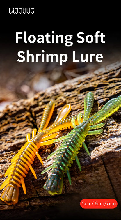LINNHUE Floating Soft Shrimp Fishing Bait NED Rig Wobblers Shrimp Swim Lure Jig Salt Silicone Swimbait with Fish Attractant