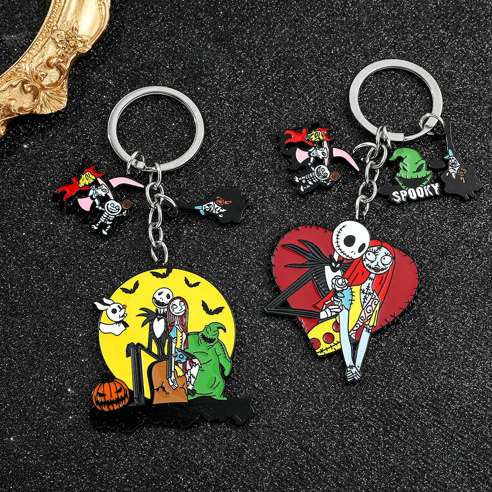 The Nightmare Before Christmas Keychain Sally Jack Skellington Halloween Keyrings Car Key Holder for Couple Jewelry Gifts