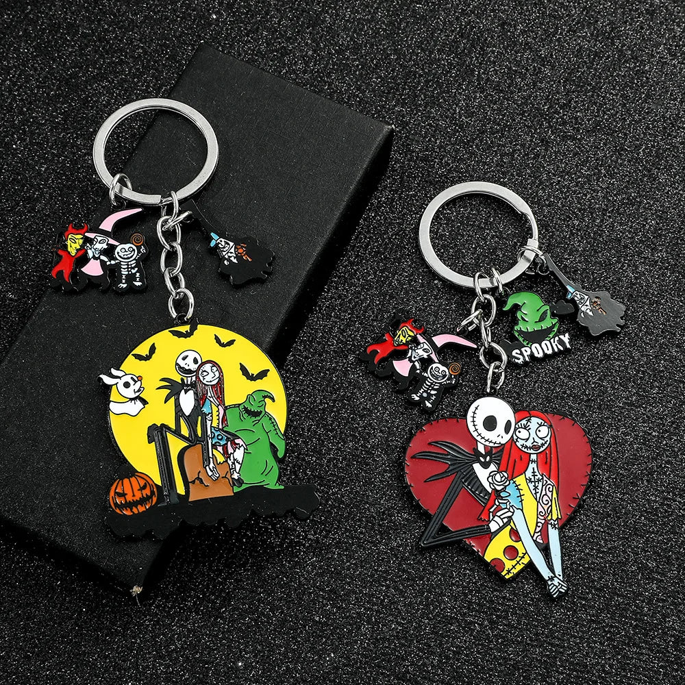 The Nightmare Before Christmas Keychain Sally Jack Skellington Halloween Keyrings Car Key Holder for Couple Jewelry Gifts