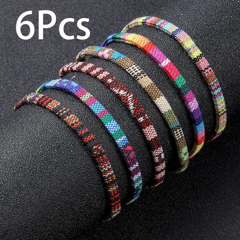 6Pcs/Set Random Hand Rope Bracelet – Adjustable Bohemian Style String Bracelets for Men and Women