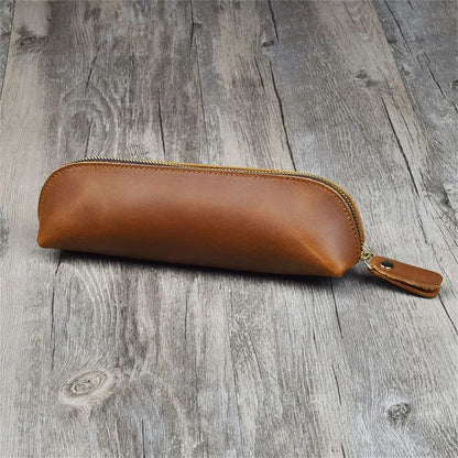 1PC Leather Zipper pencil pen Pouch Bag - Small Travel Makeup Cosmetic Bag - Vintage Coffee