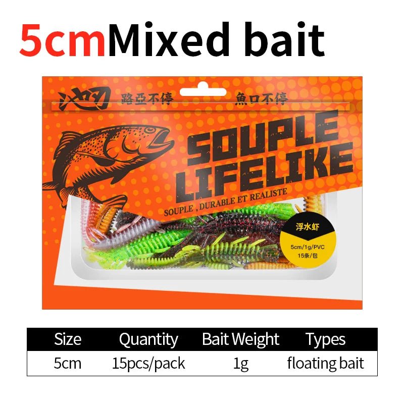 LINNHUE Floating Soft Shrimp Fishing Bait NED Rig Wobblers Shrimp Swim Lure Jig Salt Silicone Swimbait with Fish Attractant