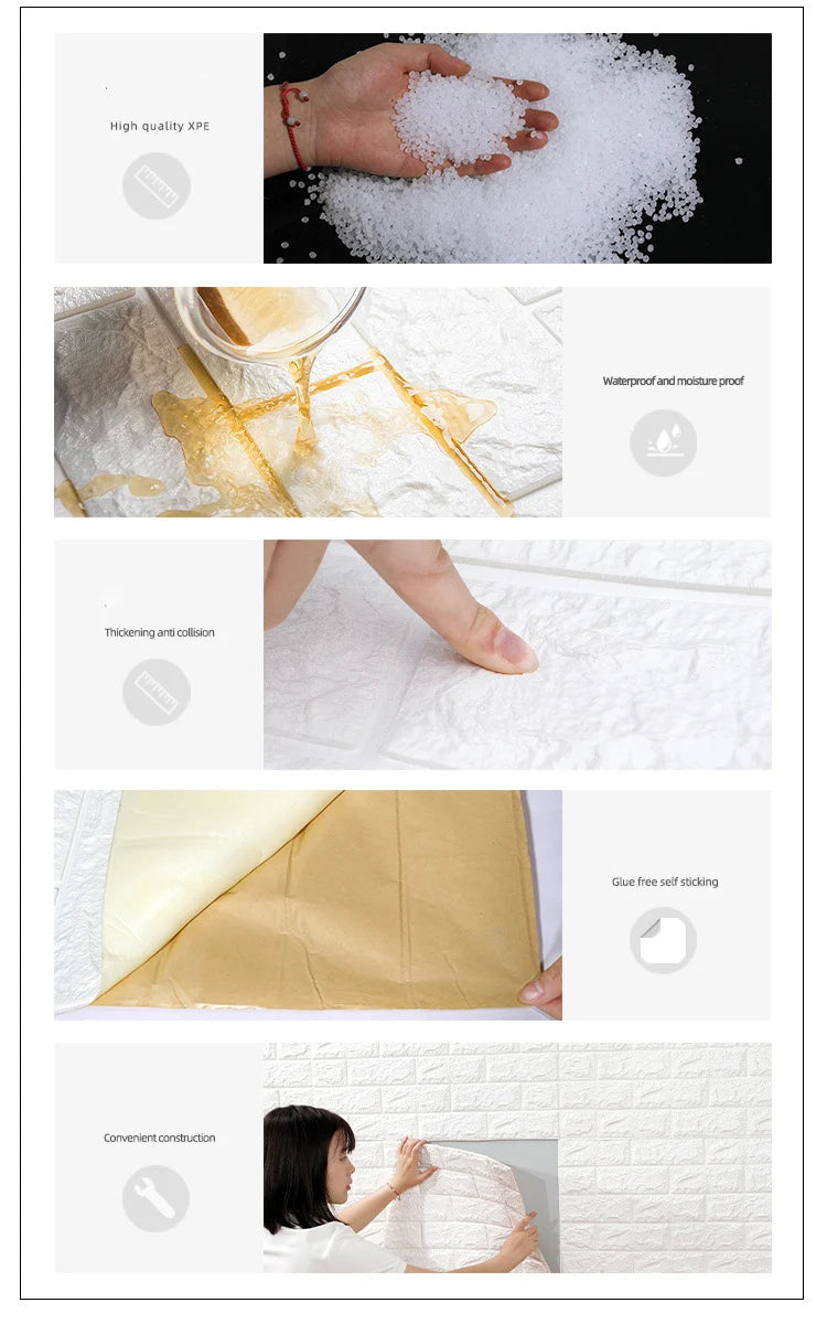 70cm*100cm Self-adhesive Wallpaper Background Modern Home Decoration PVC Waterproof Wall Stickers Foam 3D DIY Brick Pattern Room