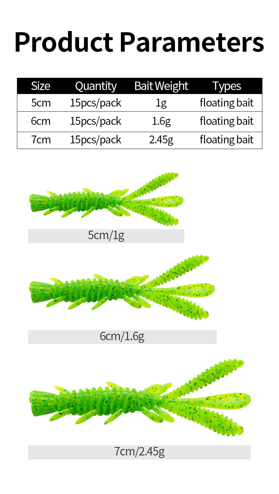 LINNHUE Floating Soft Shrimp Fishing Bait NED Rig Wobblers Shrimp Swim Lure Jig Salt Silicone Swimbait with Fish Attractant