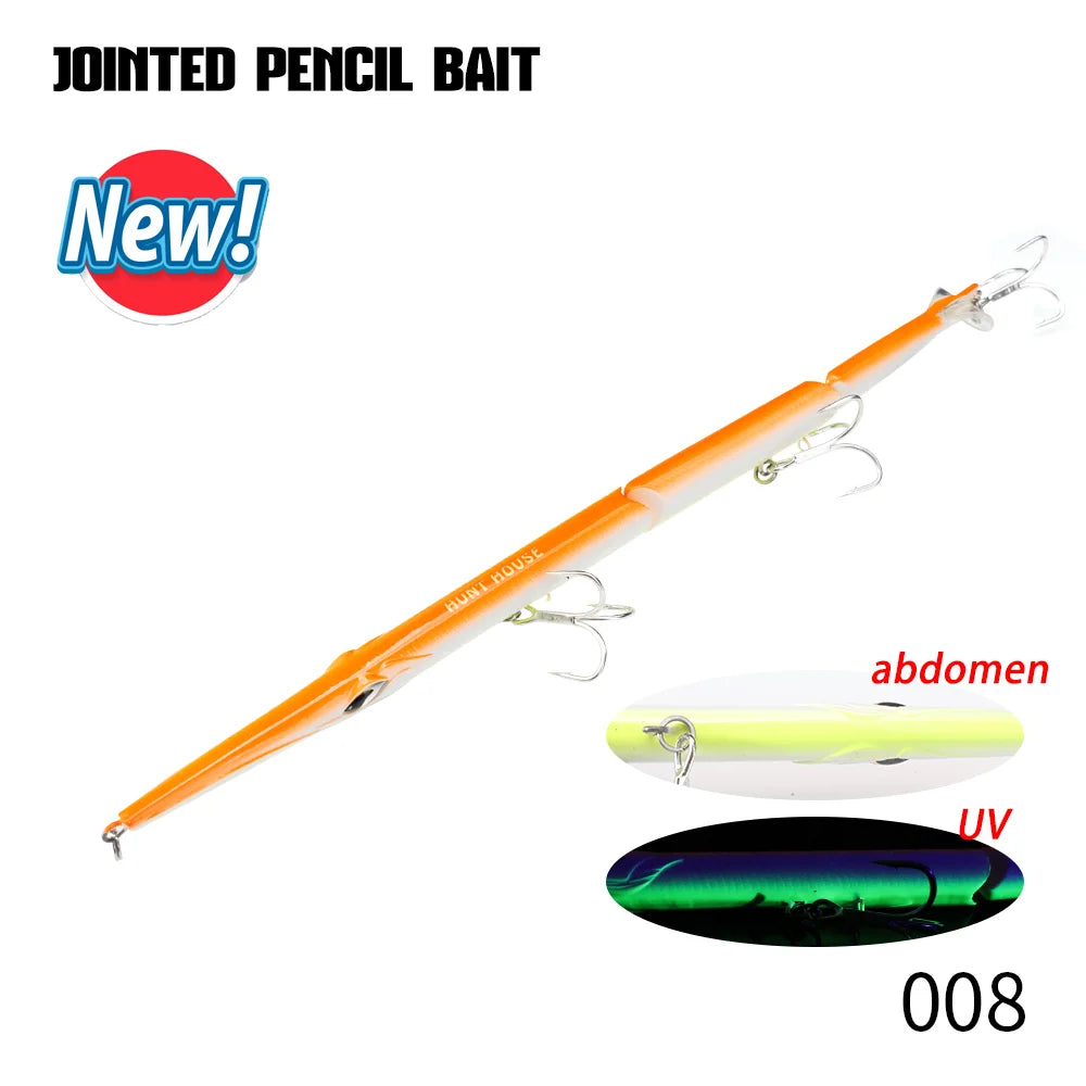 طُعم صيد السمك هانتهاوس المفصل بالقلم الرصاص، مكون من 3 أقسام، 255 مم/30.6 جم، طُعم سباحة غاطس بالإبرة لسمك القاروص الأزرق