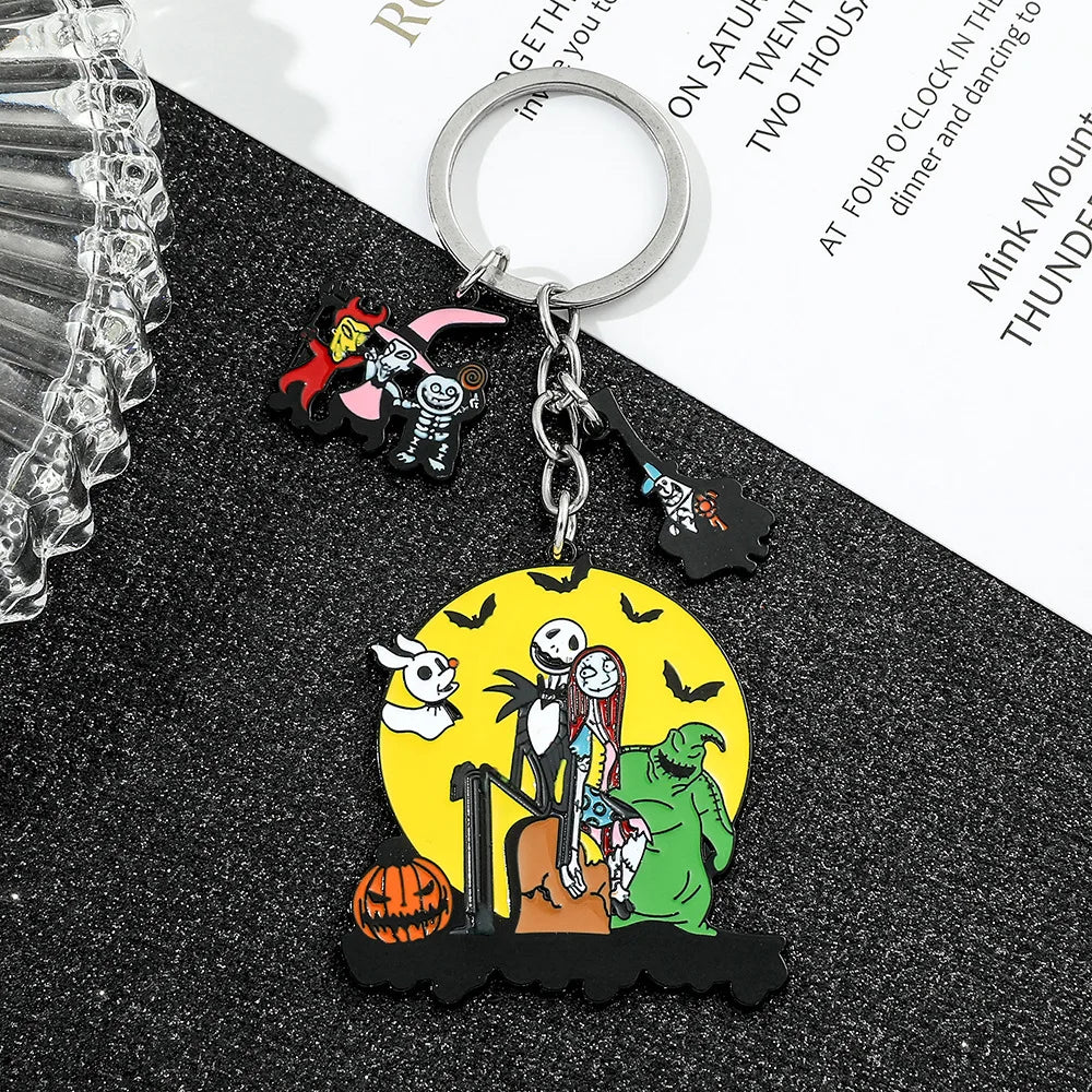 The Nightmare Before Christmas Keychain Sally Jack Skellington Halloween Keyrings Car Key Holder for Couple Jewelry Gifts