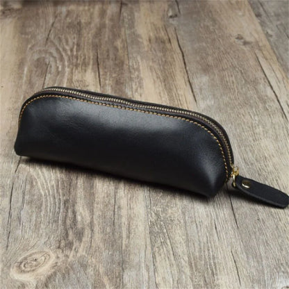 1PC Leather Zipper pencil pen Pouch Bag - Small Travel Makeup Cosmetic Bag - Vintage Coffee