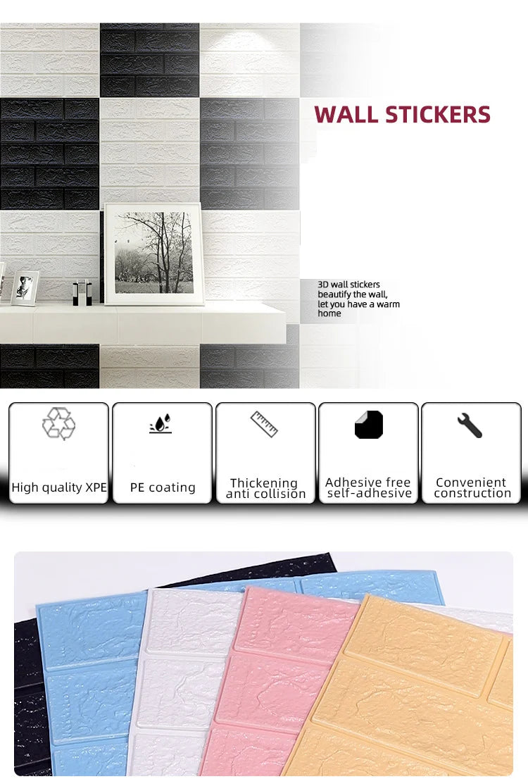 70cm*100cm Self-adhesive Wallpaper Background Modern Home Decoration PVC Waterproof Wall Stickers Foam 3D DIY Brick Pattern Room