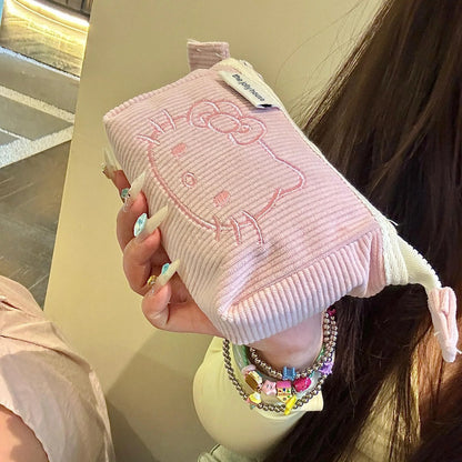 Hello Kitty Cute Makeup Bag Soft Touch High Beauty Stationery Pen Bag Fashionable Large Capacity Storage Bag Cute Girl Gift