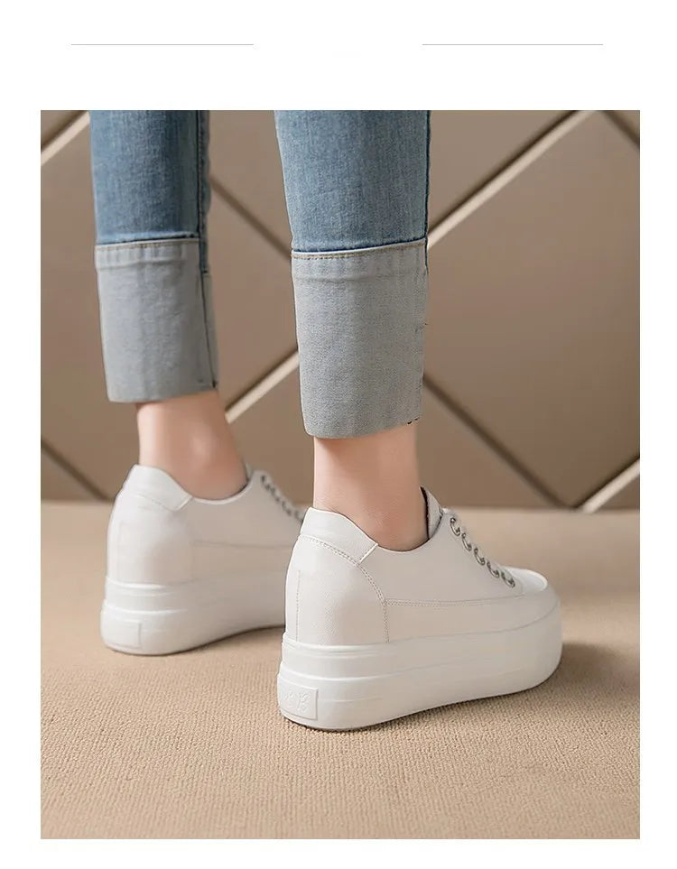 Women's Sneakers 2022 New Casual Shoes Woman Autumn Comfortable Breathable White Shoe 8CM Heels Height Increasing Platform Femme
