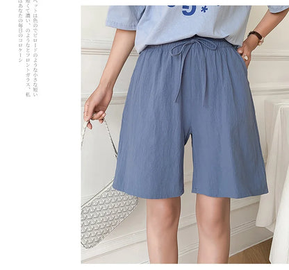 2024 Women Cotton Shorts,Summer Casual Solid Two Pockets shorts high waist loose shorts for girls Soft Cool female shorts