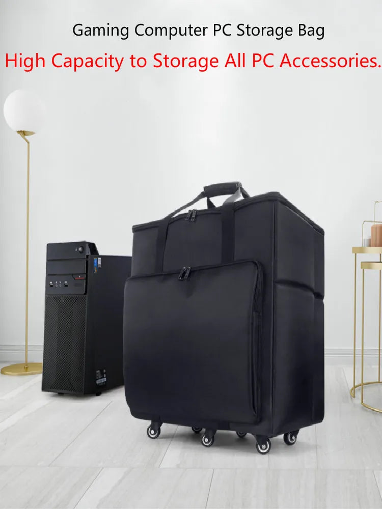 Desktop PC Computer Travel Storage Carrying Case Bag with Wheels for Computer Main Processor Case Monitor Keyboard and Accessori