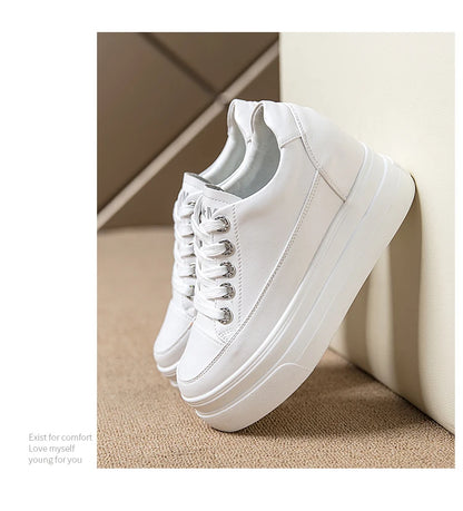 Women's Sneakers 2022 New Casual Shoes Woman Autumn Comfortable Breathable White Shoe 8CM Heels Height Increasing Platform Femme