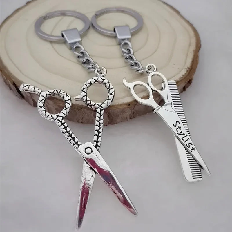 Barber shop dressing table tools 3D barber scissors comb hairdresser pendant keychain men and women accessories