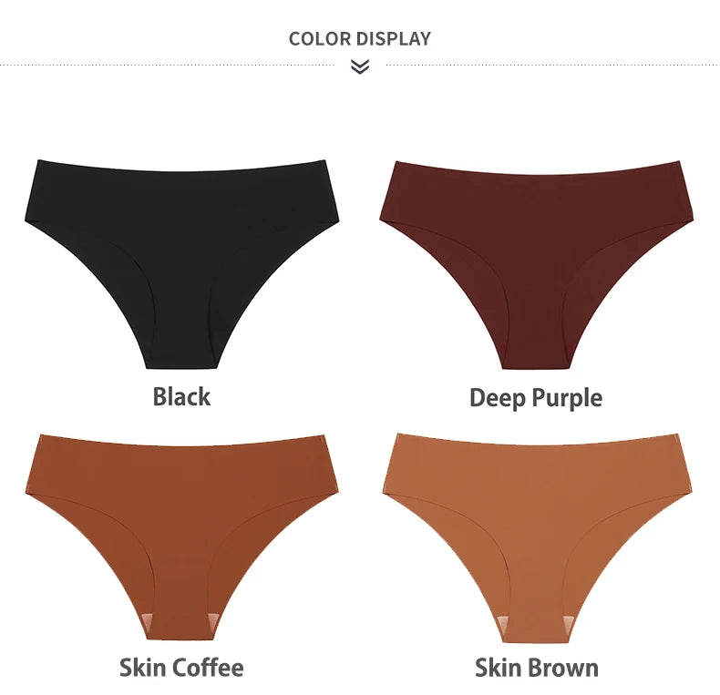 3 Pcs Seamless Panties for Women Breathable Low Waist Sexy Underwear Solid Silk Panties Brief Female Lingerie