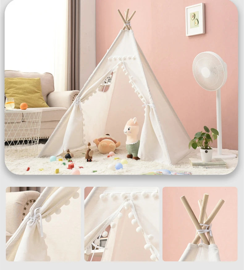 Kids Tent Teepee Tent For Children Portable Tipi Infantil House For Girl Cabana Boy Tents Decoration Carpet LED Lights