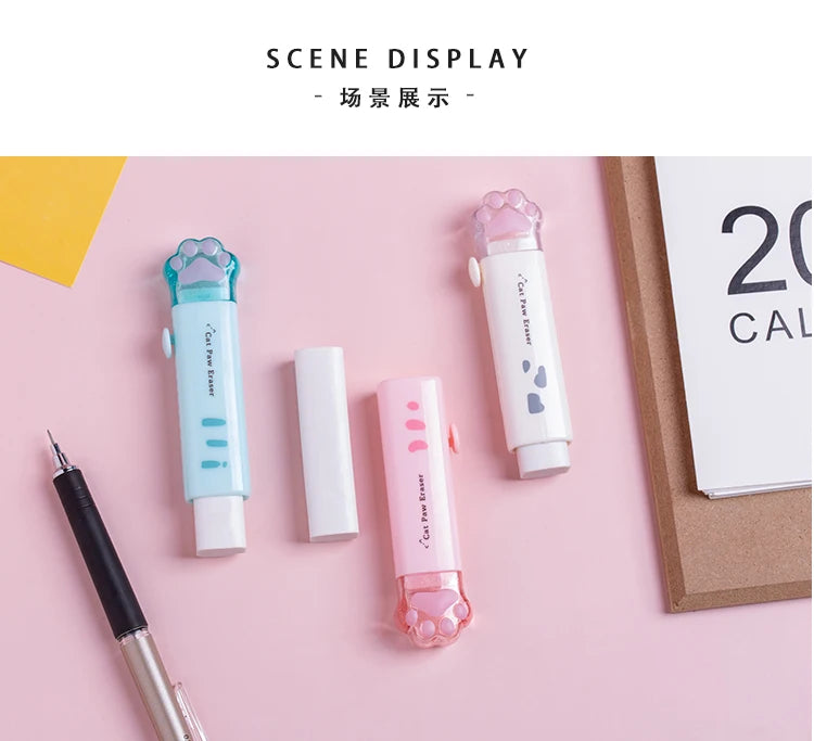 Creativity Retractable Kawaii cat claw Pencil eraser Push Pull Eraser Professional Drawing Painting Cute School Supplies