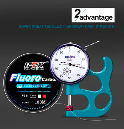 FTK 100 متر 4.13-34.32LB خط صيد من الفلوروكربون وخيط صيد الذباب من ألياف الكربون خيط صيد فائق النعومة
