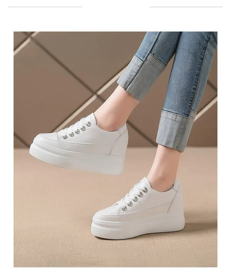 Women's Sneakers 2022 New Casual Shoes Woman Autumn Comfortable Breathable White Shoe 8CM Heels Height Increasing Platform Femme