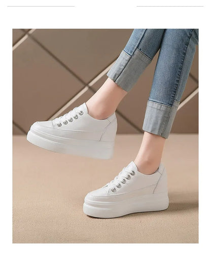 Women's Sneakers 2022 New Casual Shoes Woman Autumn Comfortable Breathable White Shoe 8CM Heels Height Increasing Platform Femme