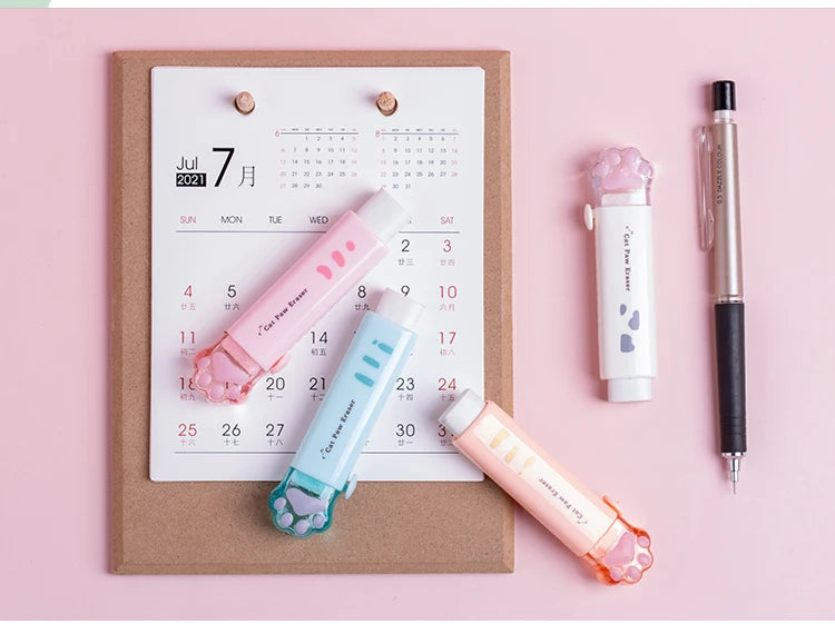Creativity Retractable Kawaii cat claw Pencil eraser Push Pull Eraser Professional Drawing Painting Cute School Supplies