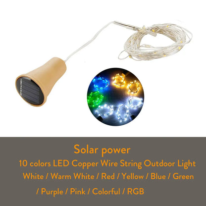 Solar 10LED 15LED 20LED Wine Bottle Lights Cork Shape Fairy Lights Garland Christmas Light Copper Wire Home Room Decoration Lamp
