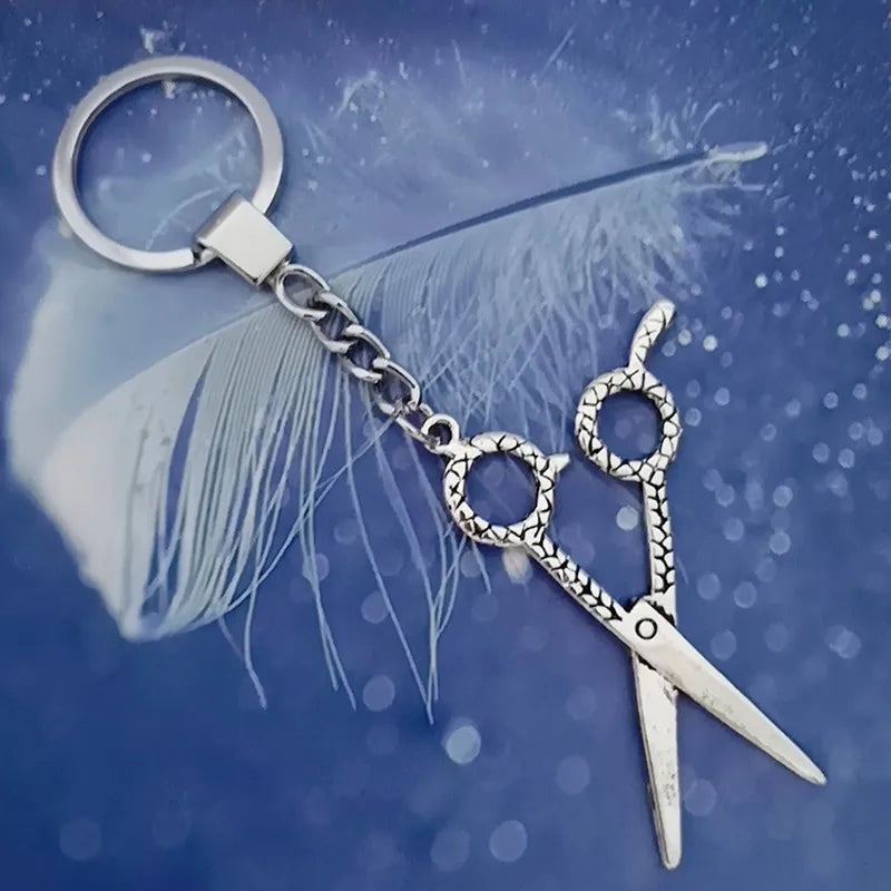 Barber shop dressing table tools 3D barber scissors comb hairdresser pendant keychain men and women accessories