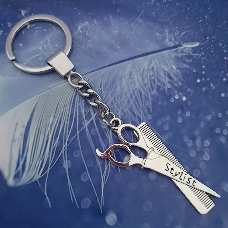 Barber shop dressing table tools 3D barber scissors comb hairdresser pendant keychain men and women accessories