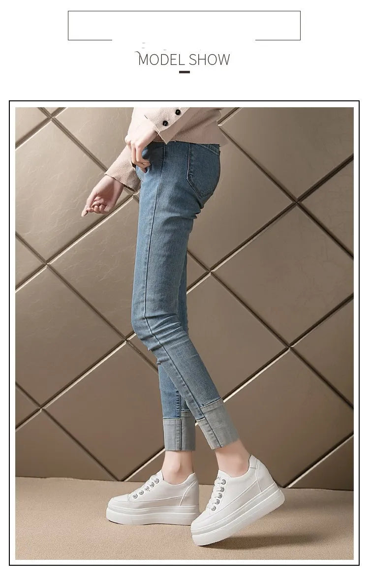 Women's Sneakers 2022 New Casual Shoes Woman Autumn Comfortable Breathable White Shoe 8CM Heels Height Increasing Platform Femme