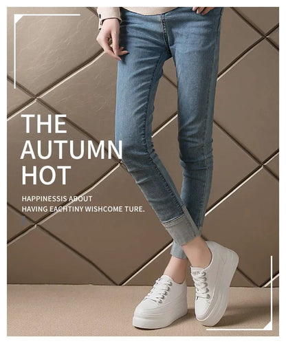 Women's Sneakers 2022 New Casual Shoes Woman Autumn Comfortable Breathable White Shoe 8CM Heels Height Increasing Platform Femme
