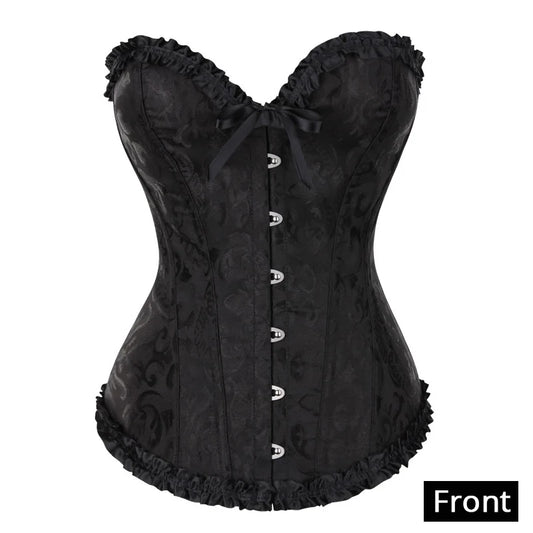 Sexy Corsets Bustiers Floral Lace Tops For Women Flower Print Vintage Corset Gothic Satin Lingerie Corselet Overbust Boned