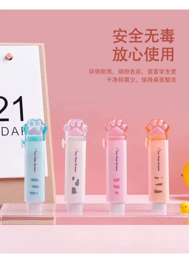 Creativity Retractable Kawaii cat claw Pencil eraser Push Pull Eraser Professional Drawing Painting Cute School Supplies