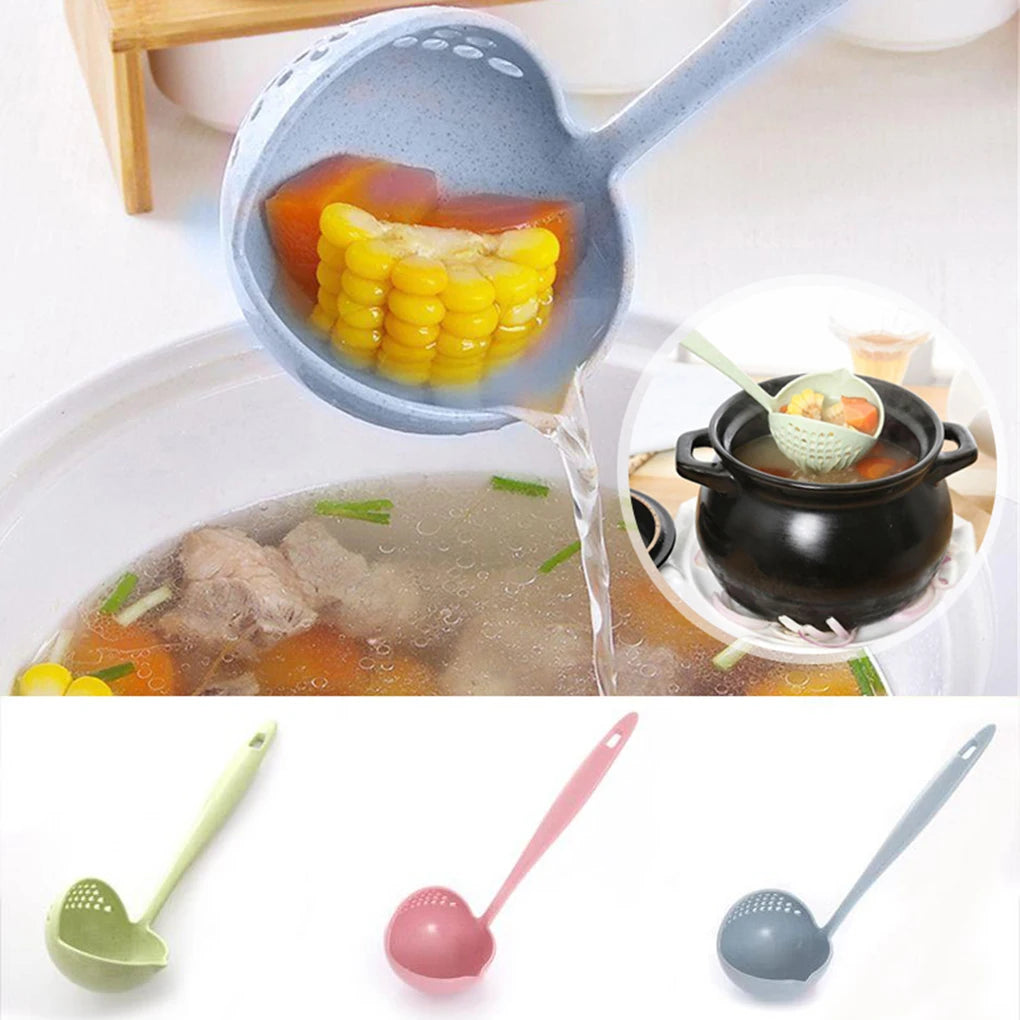 Kitchen Strainer, Solid Color Cooking Colander, Long Handle Soup Spoon, Plastic Kitchen Scoop, Hot Tableware