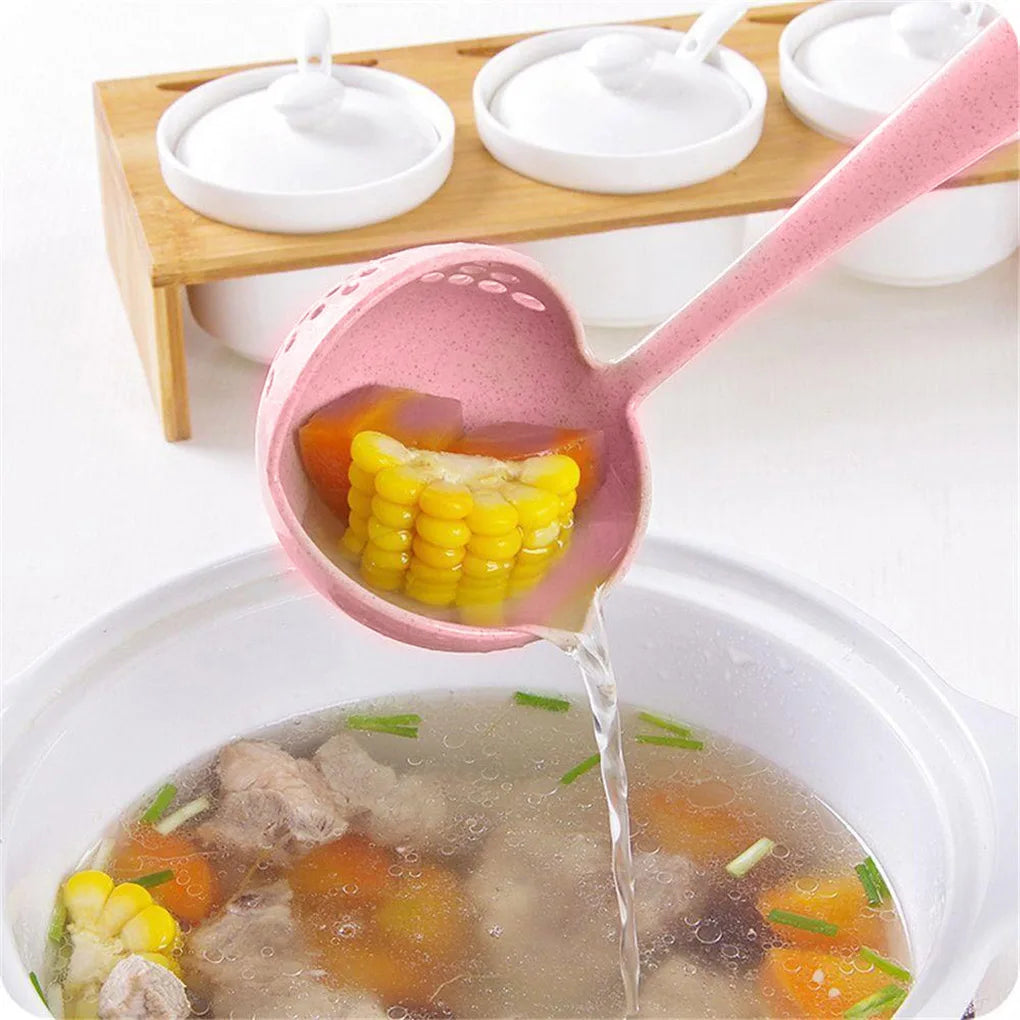 Kitchen Strainer, Solid Color Cooking Colander, Long Handle Soup Spoon, Plastic Kitchen Scoop, Hot Tableware