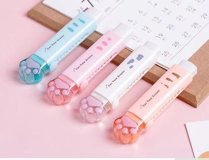 Creativity Retractable Kawaii cat claw Pencil eraser Push Pull Eraser Professional Drawing Painting Cute School Supplies