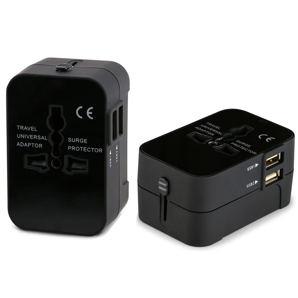 Universal Worldwide All in One Phone Charger Travel Plug Wall AC Power Plug Adapter with Dual USB Charge Port for USA EU UK AU