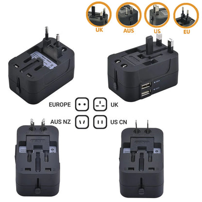 Universal Worldwide All in One Phone Charger Travel Plug Wall AC Power Plug Adapter with Dual USB Charge Port for USA EU UK AU