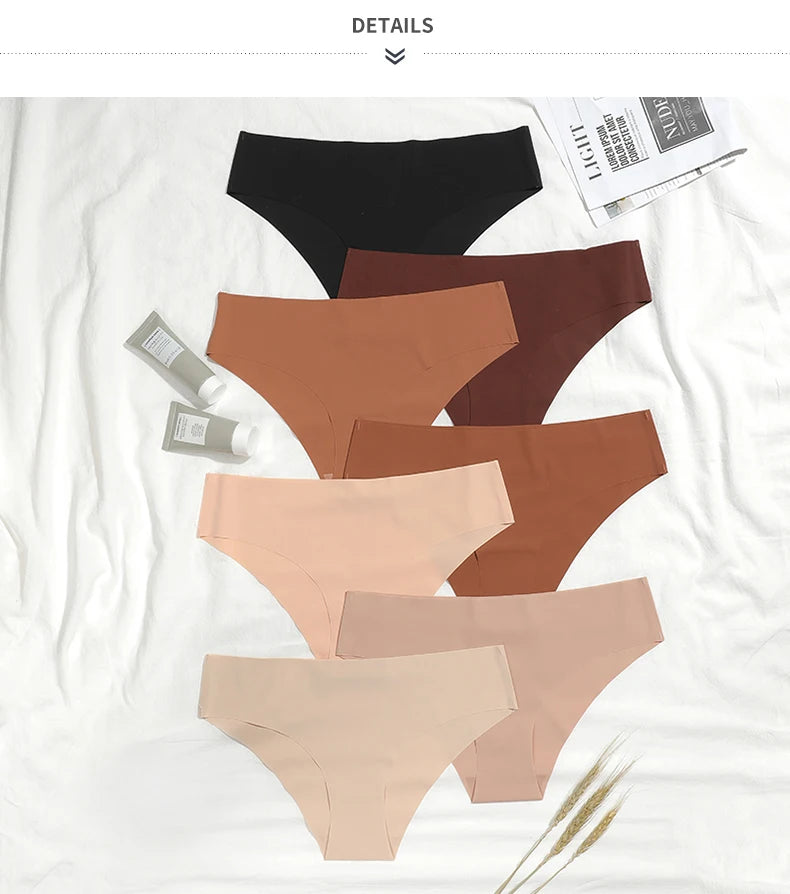 3 Pcs Seamless Panties for Women Breathable Low Waist Sexy Underwear Solid Silk Panties Brief Female Lingerie