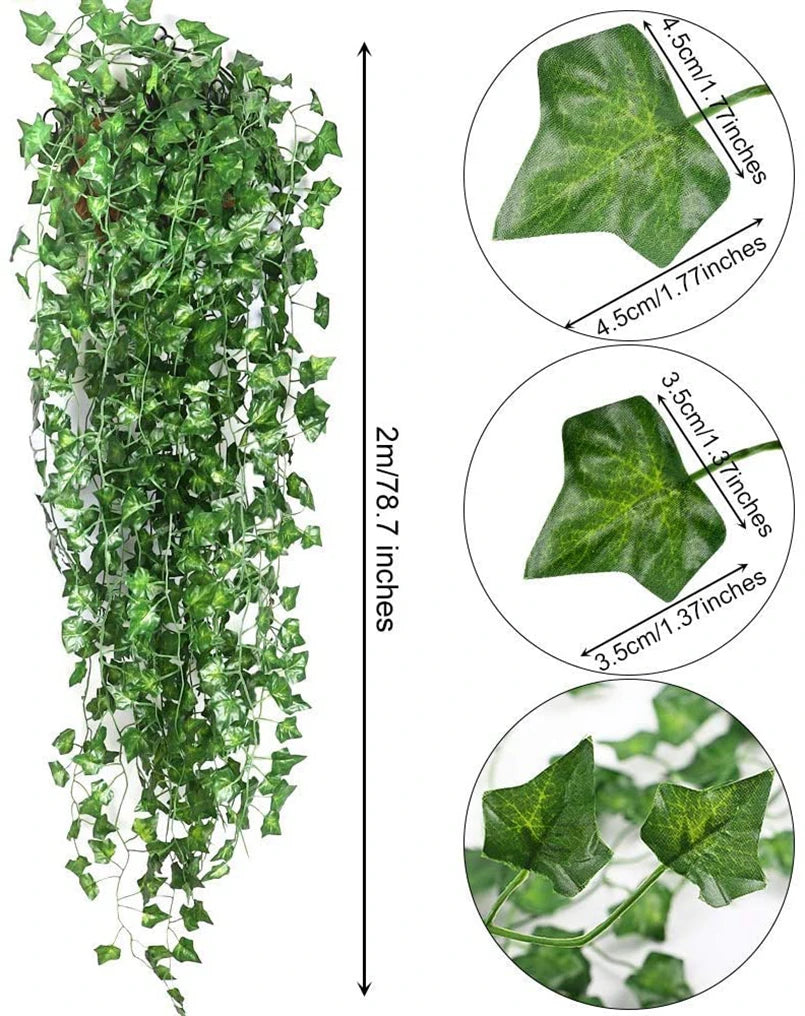 210Cm Artificial Hanging Christmas Garland Plants Vine Leaves Green Silk Outdoor Home Wedding Party Bathroom Garden Decoration