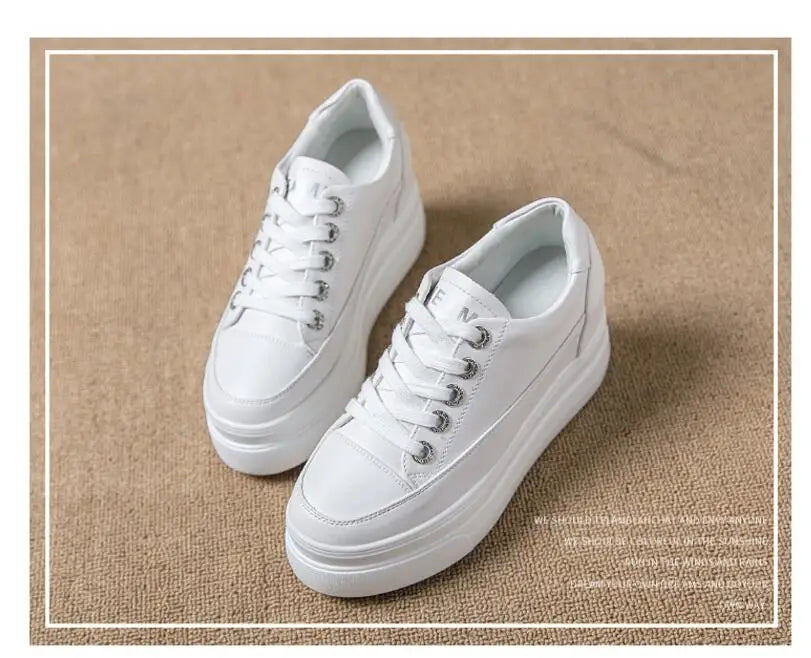Women's Sneakers 2022 New Casual Shoes Woman Autumn Comfortable Breathable White Shoe 8CM Heels Height Increasing Platform Femme