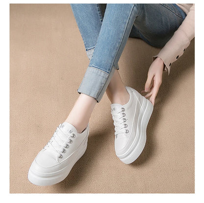 Women's Sneakers 2022 New Casual Shoes Woman Autumn Comfortable Breathable White Shoe 8CM Heels Height Increasing Platform Femme