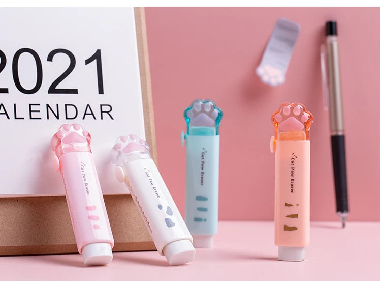Creativity Retractable Kawaii cat claw Pencil eraser Push Pull Eraser Professional Drawing Painting Cute School Supplies