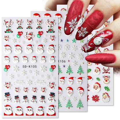 1 Sheet Embossed Snowflakes 5D Nail Stickers Decal Winter Christmas Nail Art Decoration Manicure Butterfly Nail Stickers Design