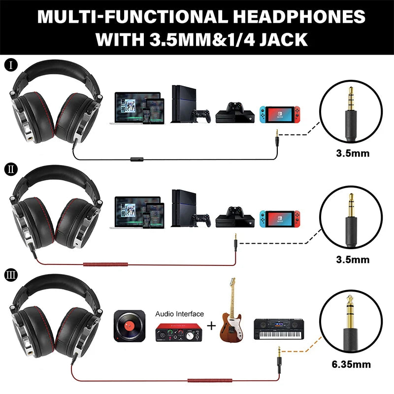 Oneodio Pro 30 Professional Studio DJ Headphones With Microphone Over Ear Wired Earphones HiFi Monitors Foldable Gaming Headset