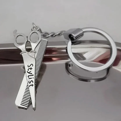 Barber shop dressing table tools 3D barber scissors comb hairdresser pendant keychain men and women accessories