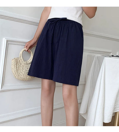 2024 Women Cotton Shorts,Summer Casual Solid Two Pockets shorts high waist loose shorts for girls Soft Cool female shorts
